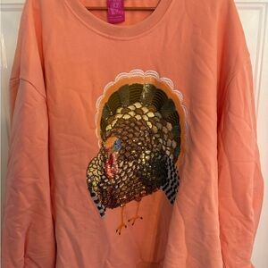 QUEEN OF SPARKLES Peach Sequin Turkey Sweatshirt
